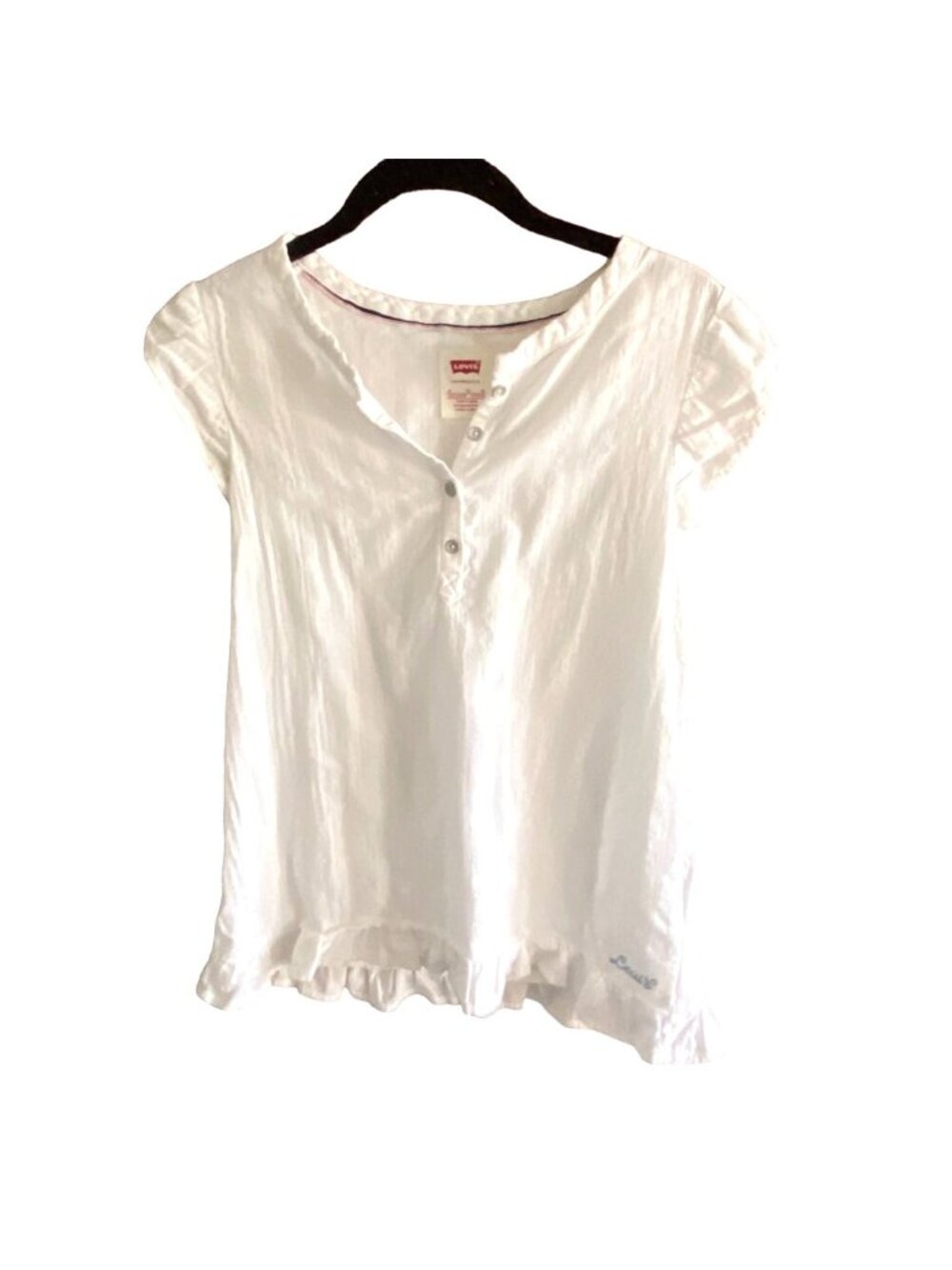 Levi's Youth Light Weight Ruffle Sleeve Blouse-White-Size XL-GUC